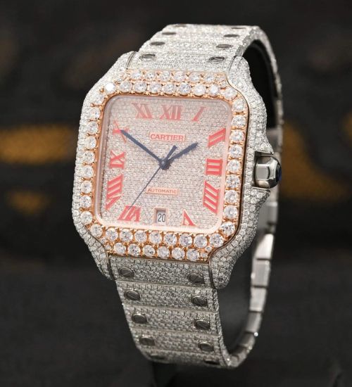 Dual Tone Iced Out Hip Hop Luxury Cartier Watch For Him