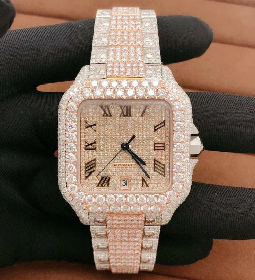 Iced Out Cartier Moissanite Diamond Luxury Men's Watch
