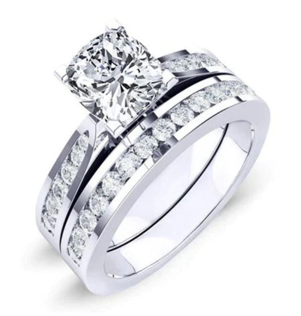 Cushion Cut Six Claw Prong Set Solitaire Engagement Ring Set