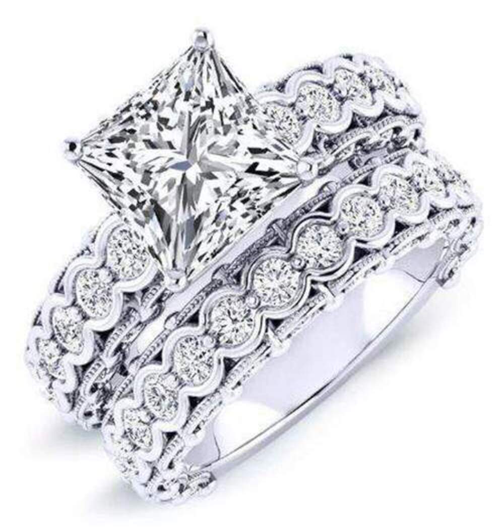 Moissanite 2CT Princess Cut Vintage Wedding Ring Set