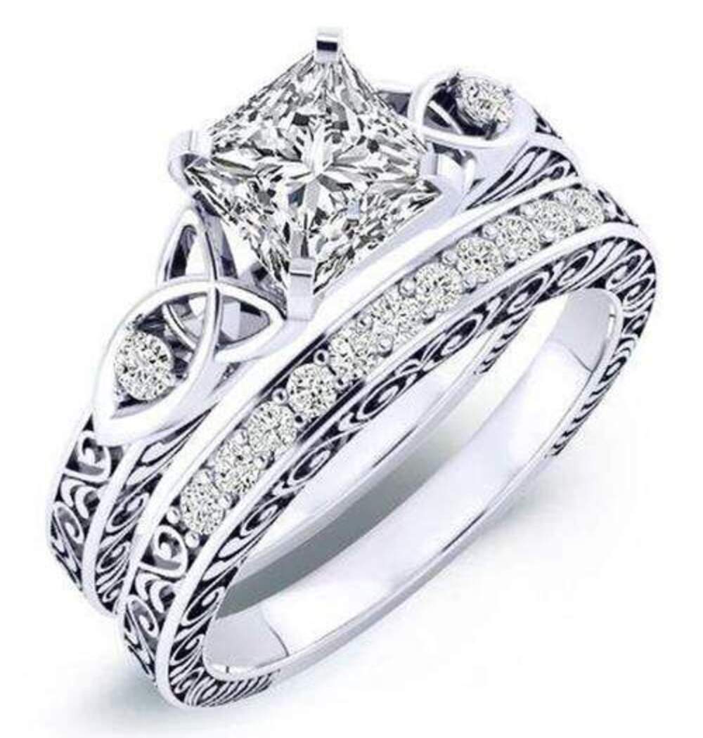 Princess Cut Love Knot Wedding Bridal Ring Set