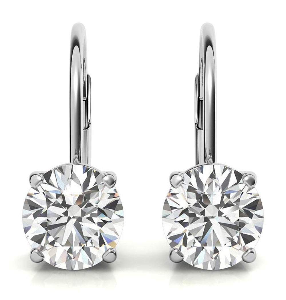 D Color Moissanite Round Cut Lever Back Hoop Earring