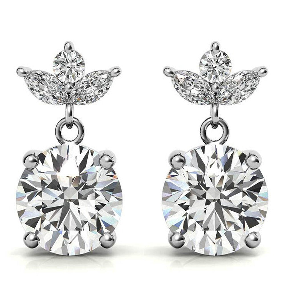 Marquise Cut & Round Cut Moissanite Drop Earring For Her