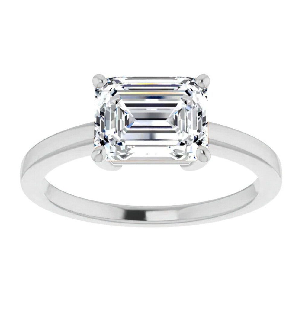 East to West Emerald Cut Moissanite Solitaire Engagement Ring