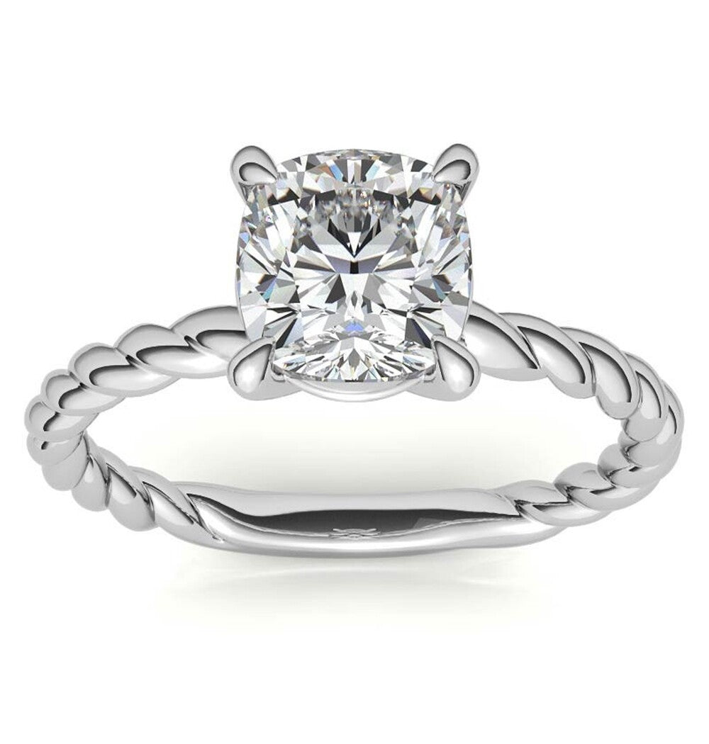 Rope Twisted Moissanite Cushion Cut Solitaire Wedding Ring