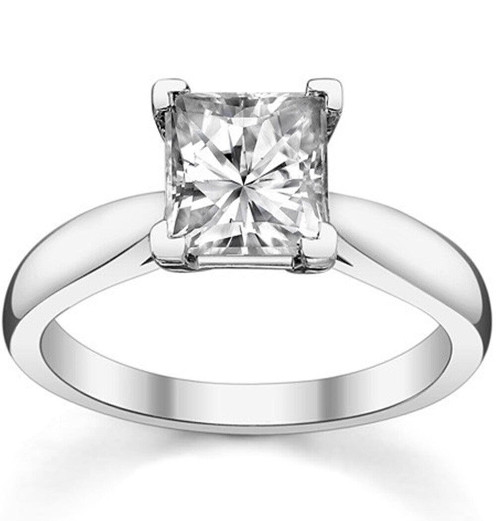 V Prong Princess Cut Moissanite Solitaire Engagement Ring