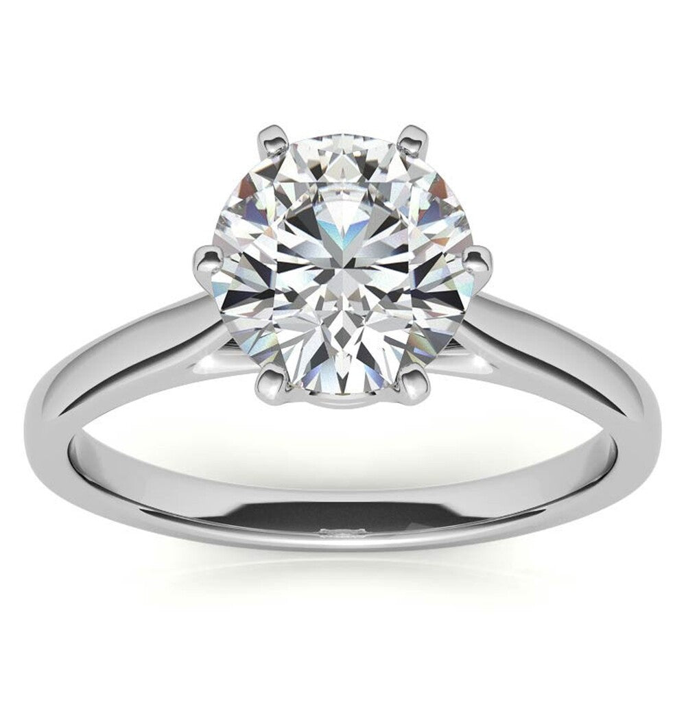 Moissanite Solitaire Six Prong Round Cut Engagement Ring